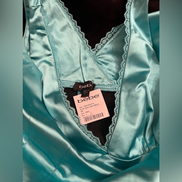 BEBE Slim Sexy V Neck Satin Midi Dress NWT - Picture 11 of 11